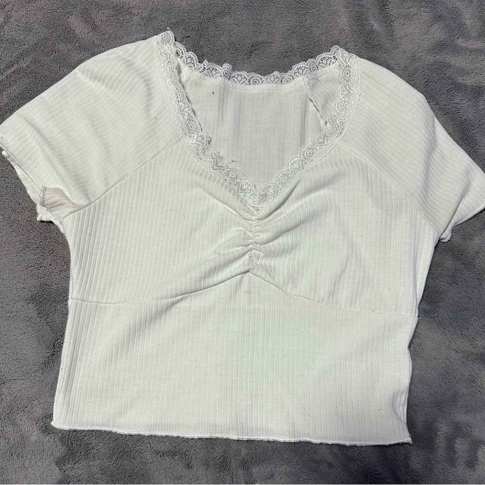 White Lace Trim Crop Top